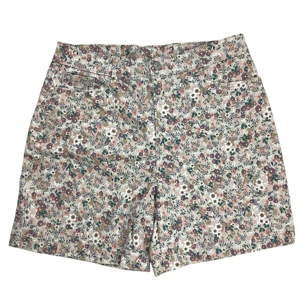 Gloria Vanderbilt Amanda Floral Denim Shorts High-Rise Women Sz 10 31X6 Stretch